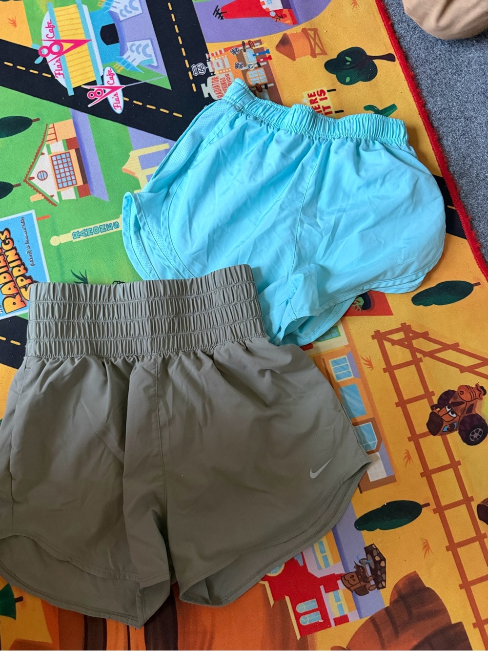 Nike women’s Olive Green and Light Blue Athletic Shorts - Elastic Waist